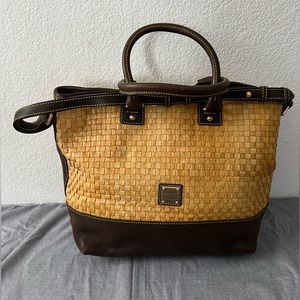 Dooney & Bourke Woven Leather Brown T’moro trim Chelsea satchel